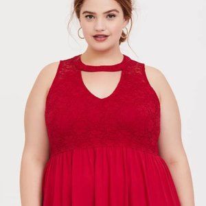 Torrid Lace Red Choker Babydoll Tank